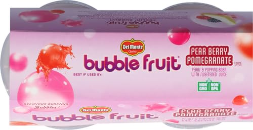 DEL MONTE BUBBLE FRUIT PEAR BERRY POMEGRANATE PEARS & POPPING BOBA WITH SWEETENED JUICE 4-3.5 OZ. CUPS, RED