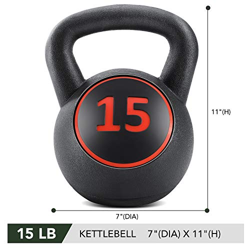 Kettlebell Set 3Piece Wide Handle HDPE Coated 5lb,10lb,15lb Weights