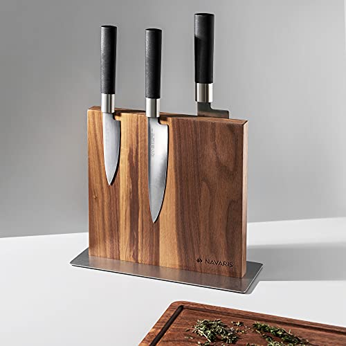 Navaris Wood Knife Block Double Sided Wooden Holder Board Stand for Kitchen