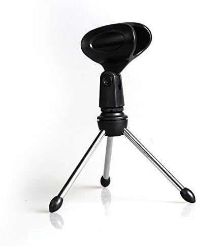 Desktop Folding Tripod Microphone Stand with Mic Clip, Stable Adjustable Holder Bracket with Non-Slip Rubber Feet
