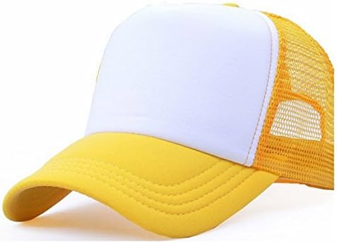 HN Mesh Baseball Cap Hat Blank Curved Visor Hat Adjustable Pure Color (Yellow)