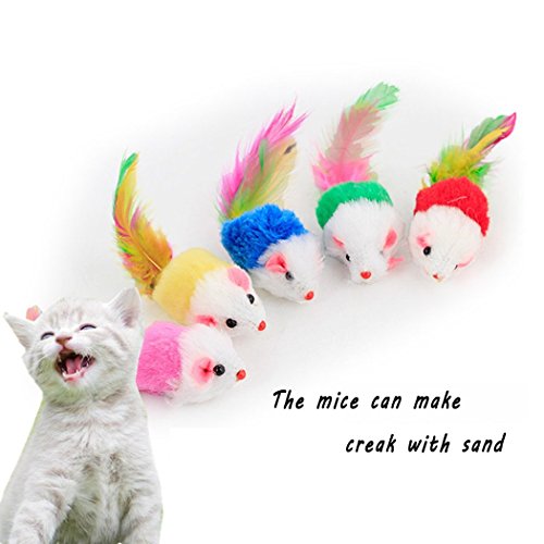 Dshengoo 10 PCS Colorful Fur Pet Cat Toys Mice Funny Rattle Artificial Mouse,Cat Catcher for Feather Tails,Soft and Durable for Cat or Pet - Thumbnail 5
