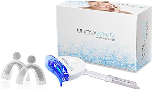 NUOVAWHITE Advanced Teeth Whitening System, Professional Teeth Whitening Kit with LED Accelerator Light, Teeth Whitening Gel, Teeth Whitening Pen and Trays for Sensitive Teeth, Made in USA - MSRP $118