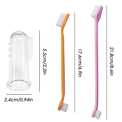 SourceTon Set of 15, Pet Toothbrush Set, 5 Dual Headed Toothbrush Dog Toothbrush and 10 Finger Toothbrush, for Dental Care of Dog & Cat