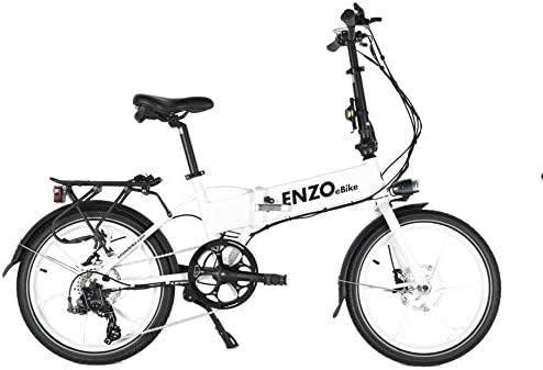 Enzo Ebike Folding Electric Bicycle - 7 Speed - Lithium Ion - Variable Assist (Glow in the dark White)