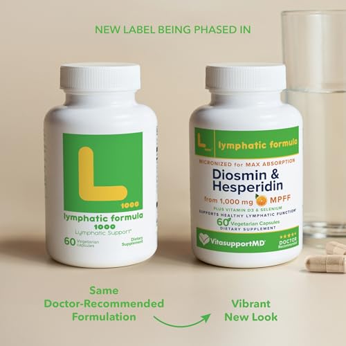 VITASUPPORTMD Lymphatic Formula, Diosmin Hesperidin 1000mg Lymphatic Drainage Supplement, Lymph System Detox, Selenium and Vitamin D3 for Immune Health, 60 Capsules