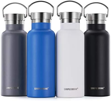 SIMPLE DRINK Stainless Steel Insulated Water Bottle - Cold 24 Hrs & Hot 12 Hrs | Reusable Wide Mouth Metal Flask with Portable Strong Cap for Sports Travel, Leak Proof