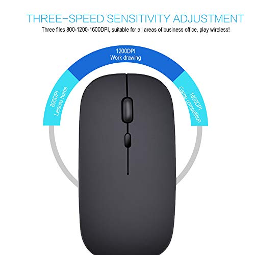 DragonPad Wireless Computer Mouse, 2.4G Wireless Rechargeable Charging Mouse Ultra-Thin Silent Opto-Electronic Mouse for Office Notebook PC Black