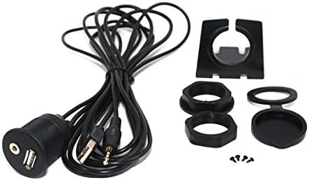 BITOO 2 Meter 6.6 Feet USB Cable &amp; 3.5mm AUX Extension Flush Mount 1/8 AUX For Car, Boat, Motorcycle（ 2M USB Car Cable）