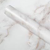 Homein Marble Paper White 17.5 x 78.7 inch Self Adhesive Decorative Granite Vinyl Film Furniture Counter Stick Waterproof Removable Peel and Stick Wallpaper Thick Roll for Countertop Cabinet Bathroom