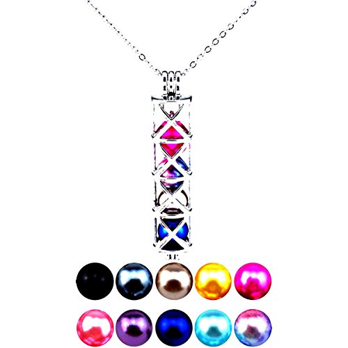 Silver Cross 8mm Pearl Cage - Akoya Oyster - Long Tube Locket Necklace Open Pendant