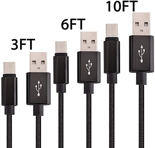 Type C Cable, FREEDOMTECH USB C to USB A Charger (3ft, 6ft, 10ft), Nylon Braided Fast Charging Cord Compatible with Samsung Galaxy S9 S8 Note 8, Pixel, LG V30 G6 G5, Nintendo Switch, OnePlus 5 (Black)