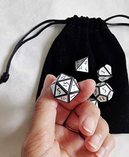 image for MicoYuan DND Polyhedral Metal Game Dice Black and White 7pc Set for Du