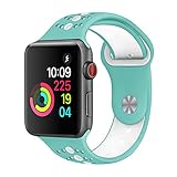 GHIJKL Sports Band Compatible for Apple Watch 38mm 40mm, Soft Silicone Replacement iWatch Wristband Compatible for Apple Watch Sport, Series 1, 2, 3, 4-Teal/White-38mm, 40mm