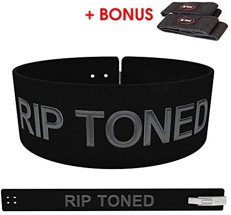 Rip Toned Lever Belt with Bonus Lifting Straps - 4" Leather Weight Lifting & Powerlifting Back Support - 10mm Belt for Strength Training, Xfit, Bodybuilding, MMA