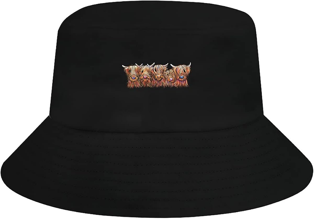 Scottish Highland Cows Bucket Hat for Men Women Fashion Summer Hat Wide