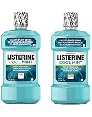 Listerine Cool Mint Antiseptic Mouthwash to Kill 99% of Germs that Cause Bad Breath, Plaque and Gingivitis, Cool Mint Flavor, 1 L (Pack of 2)