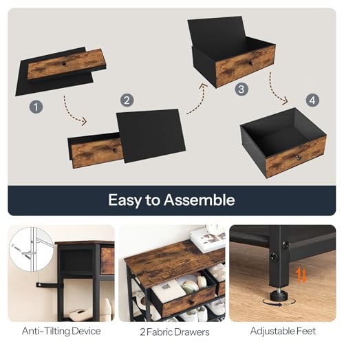 HOOBRO 5 Tier Shoe Racks for Entryway, Free Standing Shoe Shelf with 2 Non-Woven Drawers, Narrow Shoe Rack Shoe Organizer with 4 Oxford Shelves, 12-16 Pair of Shoe, Rustic Brown EBF78XJ01