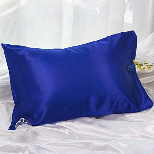 Satin Pillowcase for Hair and Skin, Silk Pillow Cases for Women Satin Pillow Navy Set of 2 with Envelope Closure (Navy, Queen 20x30inchs)