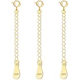 LANCHARMED 3 Pcs Necklace Extender, 925 Sterling Silver Extension for Jewelry Necklace Bracelet Anklet Extenders for Women Jewelry Making Chains 2 inch, Gold