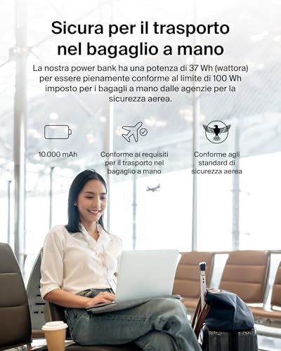 BoostCharge power bank 10 000 mAh con cavo integrato 20 W PD, caricatore portatile, ricarica USB-C PD rapida, power bank con ricarica rapida per iPhone 16 Series, iPad Pro, Galaxy S24 e altri