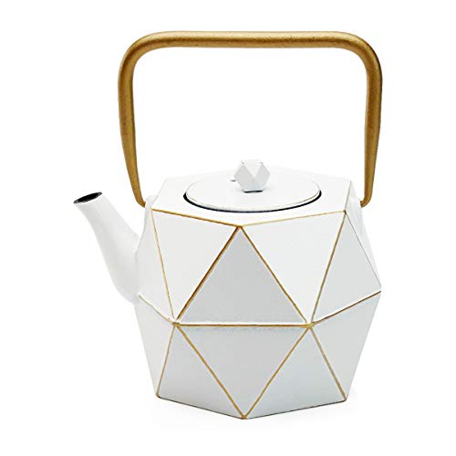 Tea Kettle, TOPTIER Japanese Cast Iron Teapot with Stainless Steel Infuser, Cast Iron Tea Kettle Stovetop Safe, Diamond Design Teapot Coated with Enameled Interior for 30 oz (900 ml), Christmas White