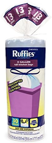 Ruffies Tall Kitchen Trash Bags - 13 Gallon, 320 Total Bags (8 Packs of 40 Count), Right-Fit Drawstring โ White Bags
