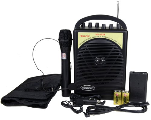 Hisonic HS122B-HL 40 Watts Lithium Battery Rechargeable Portable PA System with Built-in Dual Channel Wireless Microphones, BLACK