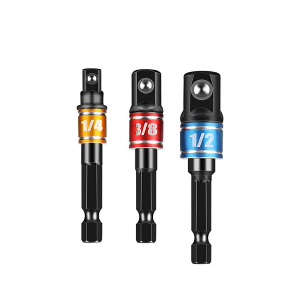 BDHI 3pcs Socket hex Shank Adapter 1/4" 3/8" and 1/2" Extended Impact Electric Drill bit Tool(Y68-3)