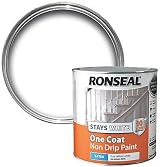 Ronseal One Coat Stays Satin White Paint 2.5 Litre Skirting Trim Doors Window view 2