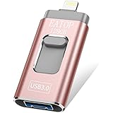 iOS Flash Drive 128GB iPhone Memory Stick,EATOP Thumb Drive USB 3.0 Lightning Memory Stick for iPhone iPad Android and Computers (Pink)