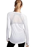 Ssyiz Women's Long Sleeve Stretchy Top Solid Color T Shirt Fashion White L