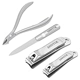 Anntuk Nail Clippers Set, 4PCS Sharpest Stainless Steel Fingernail clippers, Toenail Clippers (standard and for thick ingrown nails) and nail file for Men and Women