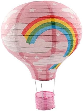 Party Supplies-5Pcs/Lot Hot Air Balloon Paper Lantern Decoration Pom Poms Pompoms Decoration Wedding Birthday Party Nursery Decoration Parties Favor Party Decor (12inch, Pink Rainbow)
