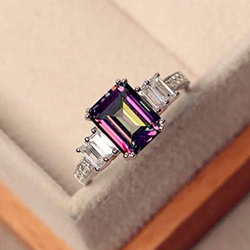 Elegant 925 Silver Jewelry Emerald Cut Mystic Topaz Women Wedding Ring Size 6-10 (6)