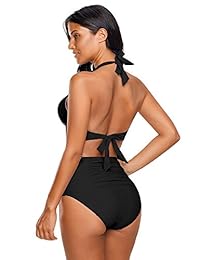 Luvamia Halter traje de baño de dos piezas con cintura alta y dobladillo para dama