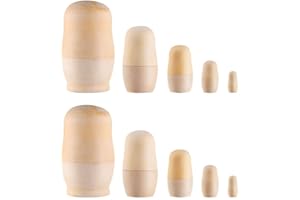 Toyvian Unpainted Russian Nesting Doll, 2 Sets 10pcs DIY Wooden Unpainted Matryoshka Dolls Crafts Russian Nesting Dolls Wood Peg Dolls Blank People Unfinished Wood Doll Bodies