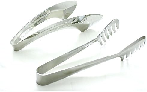 Delpoon Stainless Steel Tongs Set - Spaghetti Tong Included, Pasta, Salad, Pastry, BBQ and Buffet Tongs - Durable and Dishwasher Safe Food Tongs Set
