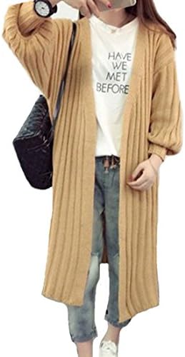 Womens Long Knit Cardigan Sweaters Slim Loose Fit, Knitted Longline Textured Fancy Warm Fall Winter Spring Dressy Cardigan Sweater Outerwear Outfit With Balloon Sleeve For Women, Girl (Camel)
