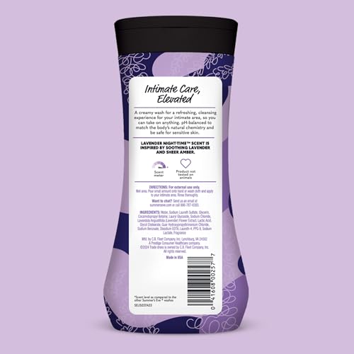 Summer's Eve Lavender Night-time Daily Refreshing All Over Feminine Body Wash, Removes Odor, Feminine Wash pH Balanced, 12 fl oz