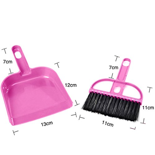 Botrong Mini Desktop Sweep Cleaning Brush Small Broom Dustpan Set (Hot Pink)