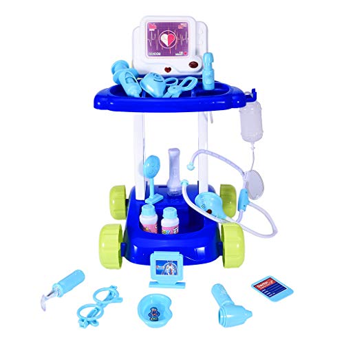 Kids Toys Doctor Kit | Toddlers 2-Tier Doctor Cart Pretend Play Set with Circulating Water Outlet and Medical Accessories Kit Stethoscope Toys | Educational Doctor Toy for Boys Girls (Blue)