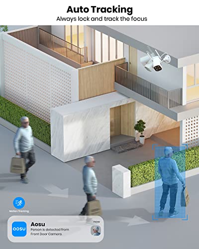 AOSU 2K Security Camera Outdoor with Color Night Vision, 2 Pack Wired Home Security Cameras Support 24/7 Recording, Auto Tracking, Voice Changer, 2 Way Audio, 2.4/5 GHz WiFi, Works with Alexa/Google