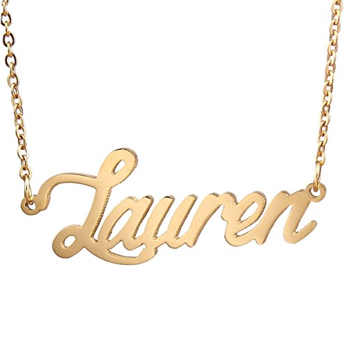 Huan XUN Gold Plated Custom Name Necklace Font Necklace, Lauren , Best Friends Gift