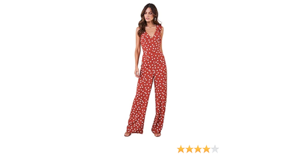 red and white polka dot jumpsuit