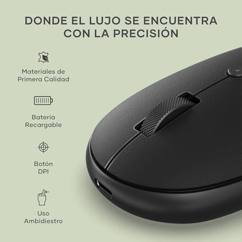 SATECHI OntheGo™ Wireless Mouse, USB-C Recharge, Bluetooth Up to 3 Devices, Adjustable DPI, Elegant Ergonomic Mouse for MacBook, Laptop, iPad and More - Black