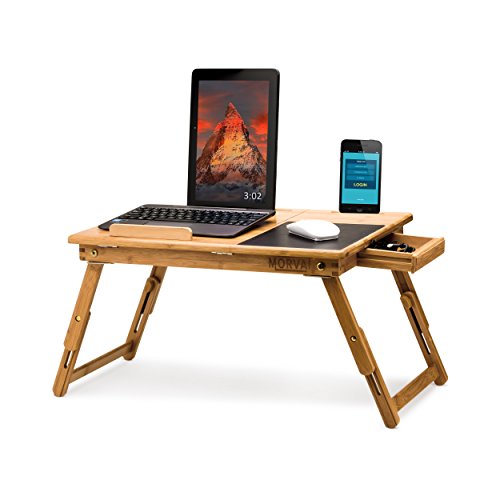 MORVAT Bed Desk for Laptop with Built in Mouse Pad, Adjustable Laptop Tray for Bed, Writing Desk, Lap Desk, Laptop Desk, Tray Table – Tilting Shelf with Magnetic Drawer, 100% Natural Bamboo Wood