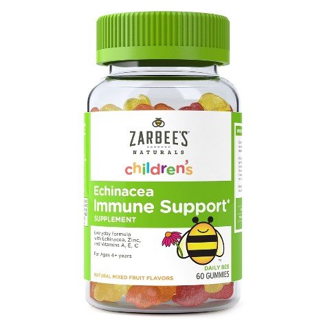 Zarbee's Naturals Daily Bee Gummy Immune Support Everyday Formula Dietary Supplement with Echinacea, Zinc, and Vitamins A, E, & C, Lemon, Orange & Cherry Flavors, 60 Gummies