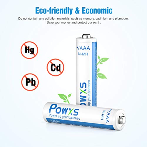 POWXS AAA Rechargeable Batteries 800mAh Pre-Charged Triple A Batteries 1.2V Long-Lasting Ni-MH AAA Size Batteries Suitable for Household - 4 Pack