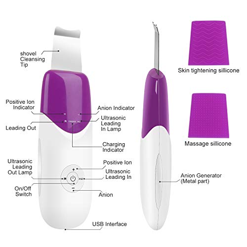 Facial Skin Scrubber TOPLANET Ultrasonic Skin Scrubber Peeling Extractor Cleaning Face Lift Blackhead Remover Facilitate Cell Metabolism for Anti-age Skin Care for Personal Salon Facial Care - Thumbnail 4